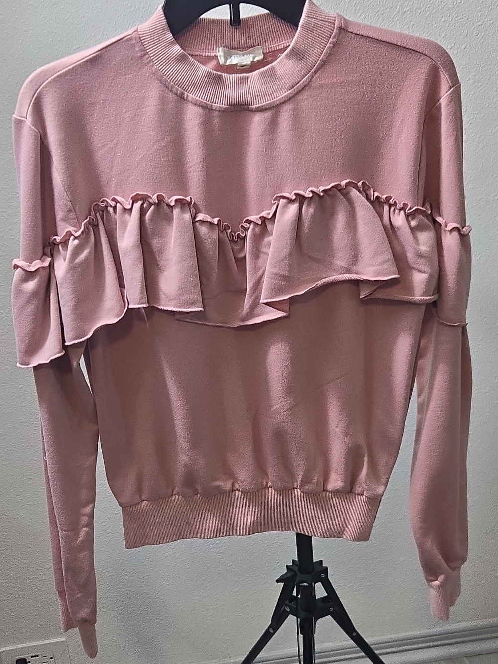 Freeway Blush Pink Ruffle-Front Long Sleeve Pullover